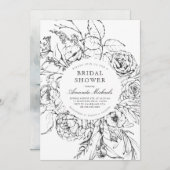 ウィンター白黒ミニマリストフローラブライダルシャワー 招待状 (正面/裏面)