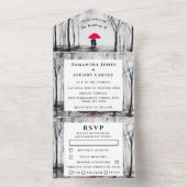 ウィンター素朴ウッドカップル樺の木カントリー オールインワン招待状 (内側)