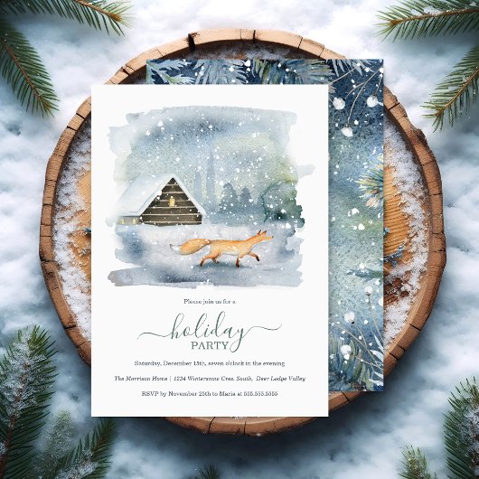 ウィンター素朴ウッドランドクリスマスホリデーパーティー 招待状