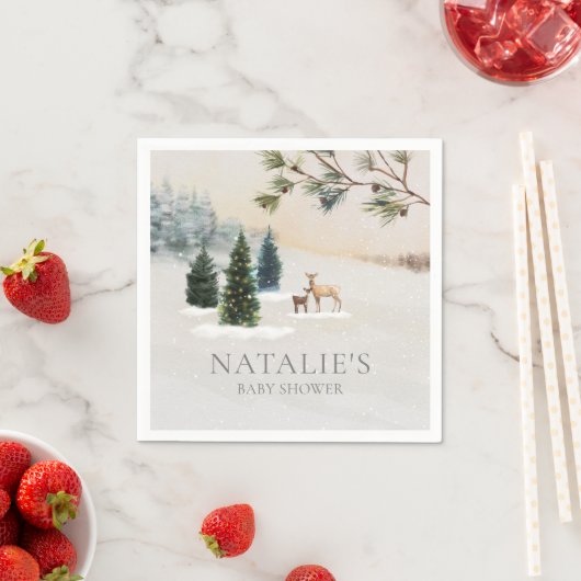 ウィンター素朴ウッドランドベビーシャワー紙ナプキンス スタンダードカクテルナプキン (インサイチュ)