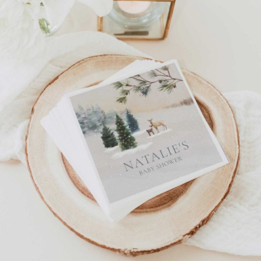 ウィンター素朴ウッドランドベビーシャワー紙ナプキンス スタンダードカクテルナプキン
