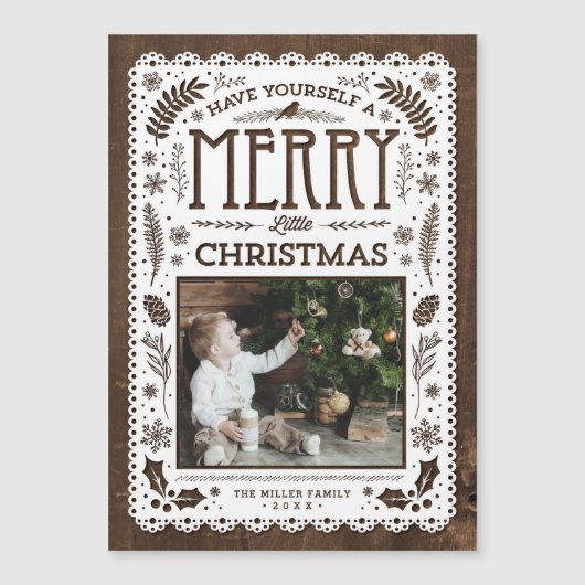 ウィンター素朴ウッドランド切り出しクリスマスフォトカード (正面)