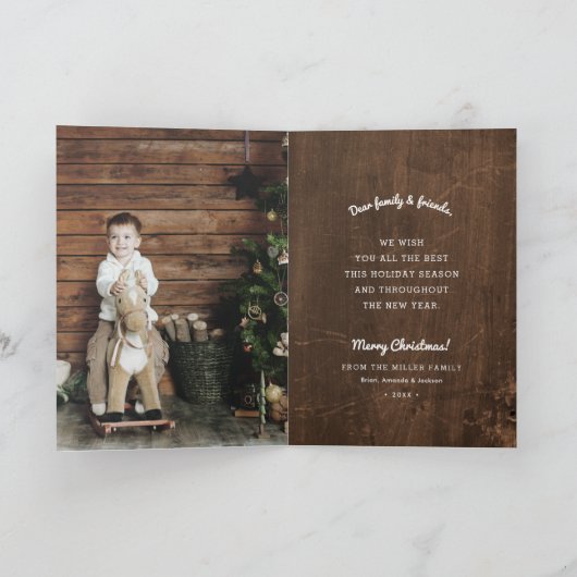 ウィンター素朴ウッドランド切り出しホリデーフォトカード シーズンカード (内部)