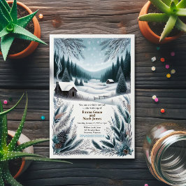 ウィンター素朴キャビン結婚式招待状 招待状