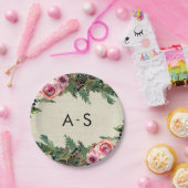 ウィンター素朴バーラップパインバラズ結婚モノグラム ペーパープレート (パーティー)