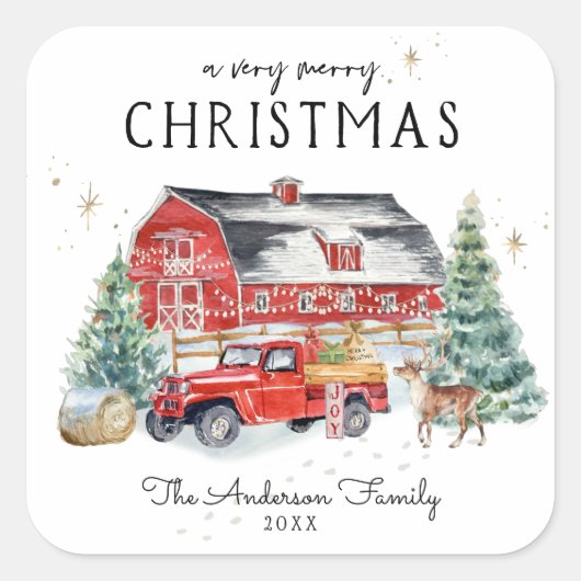 ウィンター素朴バーンヴィンテージレッドファームハウストラック スクエアシール (正面)