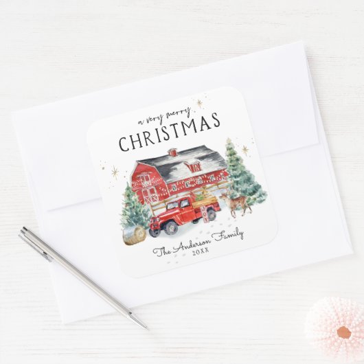 ウィンター素朴バーンヴィンテージレッドファームハウストラック スクエアシール (封筒)