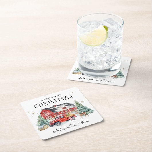 ウィンター素朴バーンヴィンテージレッドファームハウストラック スクエアペーパーコースター (インサイチュ)