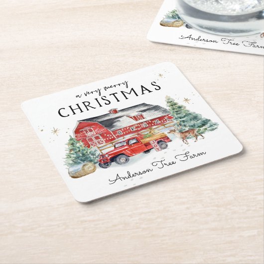 ウィンター素朴バーンヴィンテージレッドファームハウストラック スクエアペーパーコースター (アングル)
