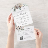 ウィンター素朴パインフローラQR RSVPウッドランド結婚ズ オールインワン招待状 (貼ってはがせる)
