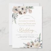 ウィンター素朴パインボタニカルモノグラムボホ結婚ズ 招待状 (正面)