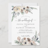 ウィンター素朴パイン植物性モノグラム結婚ズ 招待状 (正面)