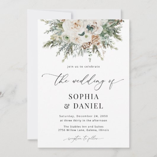 ウィンター素朴ピネコン結婚式招待状 セーブザデート (正面)