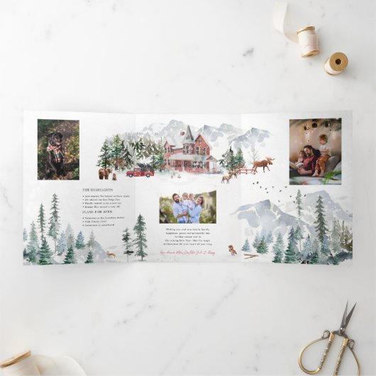 ウィンター素朴ファームハウス | 8フォトクリスマス 三つ折り招待状 (内部)