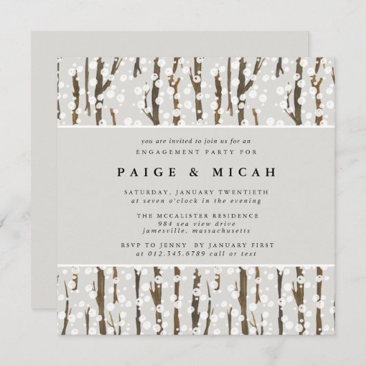 ウィンター素朴フォレストスクエア婚約パーティ 招待状 (正面/裏面)
