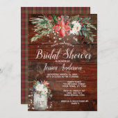 ウィンター素朴ホリデーライトフローラブライダルシャワー 招待状 (正面/裏面)