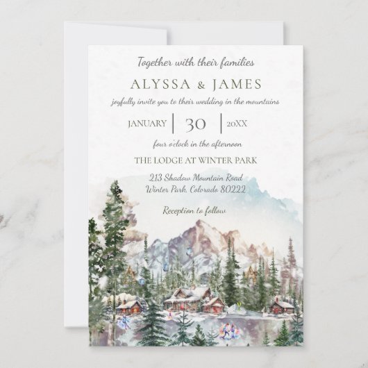 ウィンター素朴マウンテンロッジ結婚式招待状 招待状 (正面)
