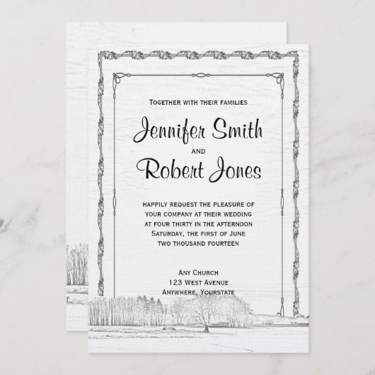 ウィンター素朴ワンダーランド結婚式招待状 招待状 (正面/裏面)