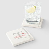 ウィンター芸術的レッド(鳥)ショウジョウコウカンチョウヴィンテージホリデイ ストーンコースター (横)