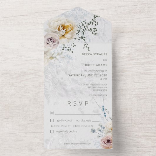 ウィンター霜の降りたパステルフローラディナモダンー オールインワン招待状 (内側)