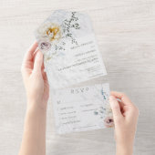 ウィンター霜の降りたパステルフローラモダンスリーディナー オールインワン招待状 (貼ってはがせる)