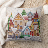 ウィンター魅力的ビレッジ刺繍装飾用クッション クッション (ブランケット)