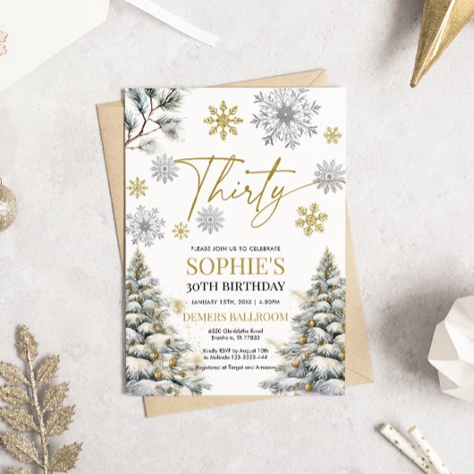 ウィンター30誕生日招待状金ゴールドとシルバー 招待状