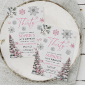 ウィンター30誕生日招待状、ピンクとシルバー 招待状