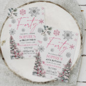 ウィンター40誕生日招待状ピンクとシルバー 招待状