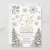 ウィンター50誕生日招待状金ゴールドとシルバー 招待状 (正面)