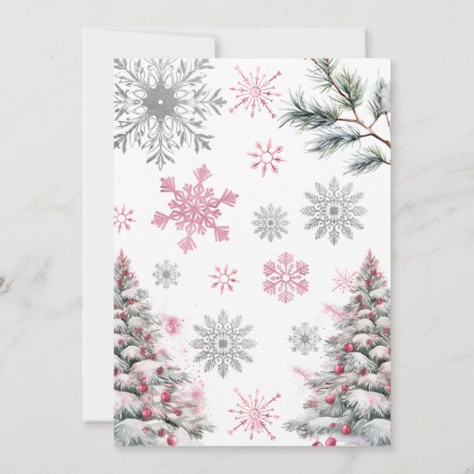 ウィンター50誕生日招待状、ピンクとシルバー 招待状 (裏面)