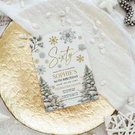 ウィンター60誕生日招待状金ゴールドとシルバー 招待状