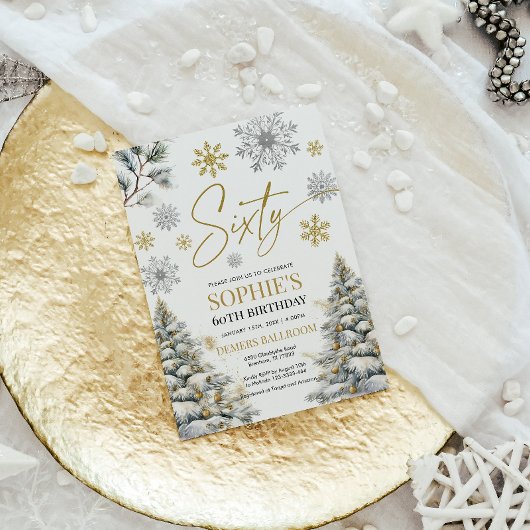 ウィンター60誕生日招待状金ゴールドとシルバー 招待状