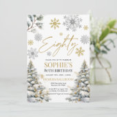 ウィンター80誕生日招待状金ゴールドとシルバー 招待状 (スタンド正面)