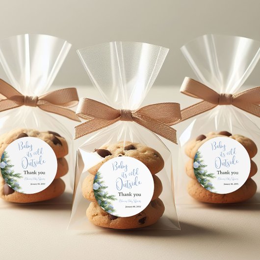 『ウィンター・イツ・コールド・アウトサイド・ブルー・ボウ・ベイビー・シャワー』 ラウンドシール