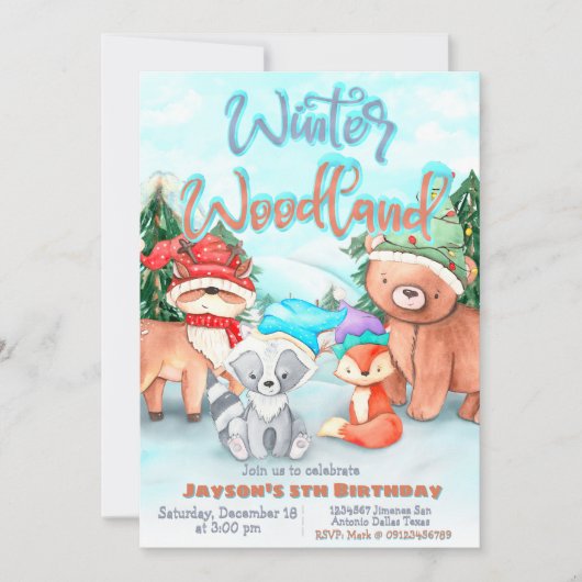 ウィンター・ウッドランド - 誕生日はいつでも 招待状 (正面)