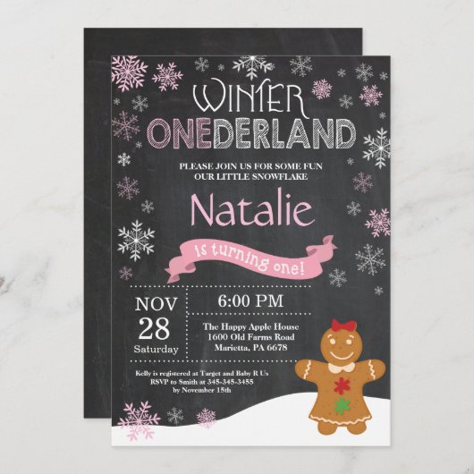 ウィンター·オンダーランド第1誕生日招待状 招待状 (正面/裏面)