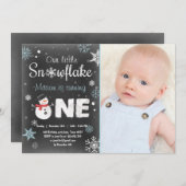 ウィンター·オンダーランド誕生日パーティー雪だるまブルーミント 招待状 (正面/裏面)