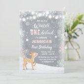 ウィンター·オンダーランド誕生日招待状ミント·ピンク·シカ 招待状 (スタンド正面)