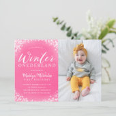 ウィンター·オンダーランド·ガール第1誕生日パーティー写真 招待状 (スタンド正面)