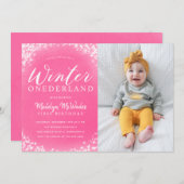 ウィンター·オンダーランド·ガール第1誕生日パーティー写真 招待状 (正面/裏面)