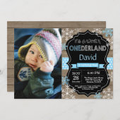 ウィンター・オンダーランド・ボーイ第1誕生日招待状 招待状 (正面/裏面)