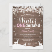 ウィンター·オンデ素朴ーランド·ウッド·ガール1歳の誕生日 招待状 (正面)