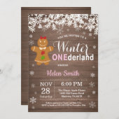 ウィンター・オン素朴ダーランド・ガール1歳の誕生日 招待状 (正面/裏面)