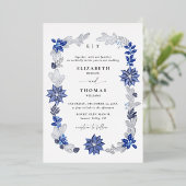 ウィンター・クリスマス・ネイビーブルーの植物の結婚式 箔招待状 (立ち正面)