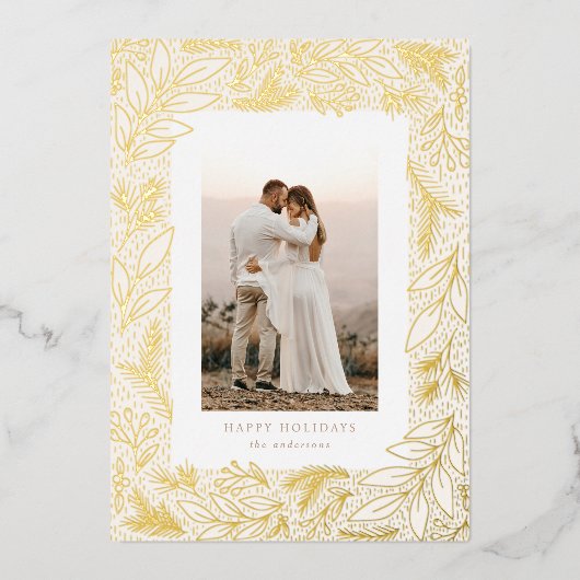 ウィンター グリーンフレーム ボタニカル ホリデー カード (正面)