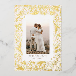 ウィンター グリーン フレーム ボタニカル ホリデー カード