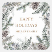 ウィンター グリーン ブルー ハッピー ホリデー モノグラム スクエアシール (正面)