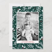 ウィンター グリーン ベリー クリスマス ホリデー フラット カード (正面)