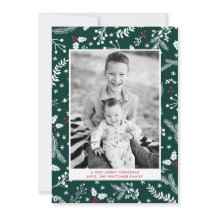 ウィンター グリーン ベリー クリスマス ホリデー フラット カード